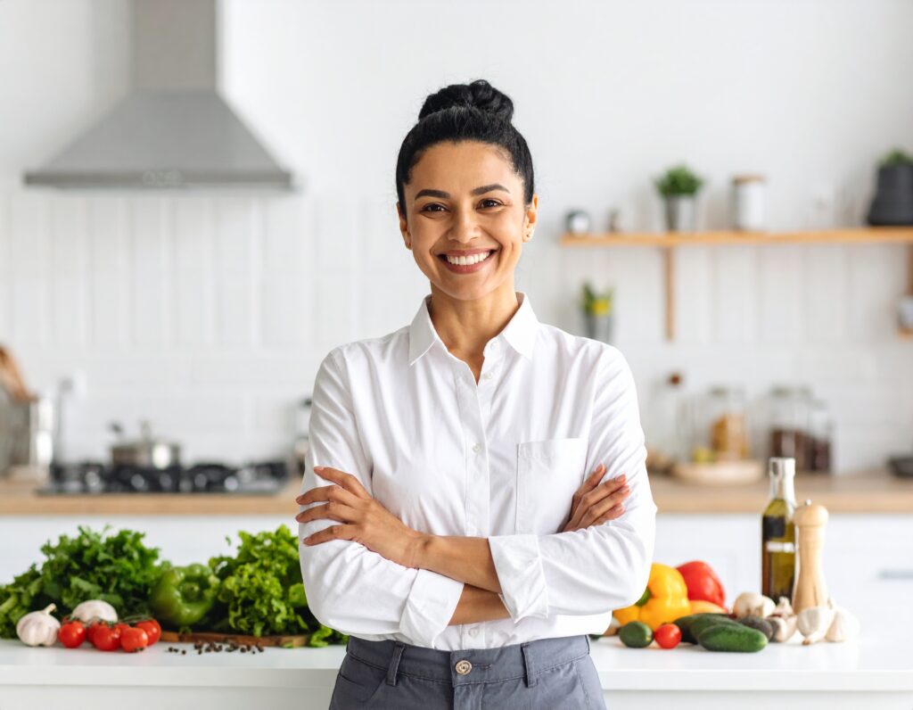 About Me 1 Firefly Realistic portrait of a 40 year old American woman with black hair in a neat bun wea 816766