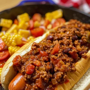 Southern Style Hot Dog Chili Recipe (Easy, Homemade & Flavor-Packed) 2 Southern-style hot dog chili on grilled frank with cheese and onions