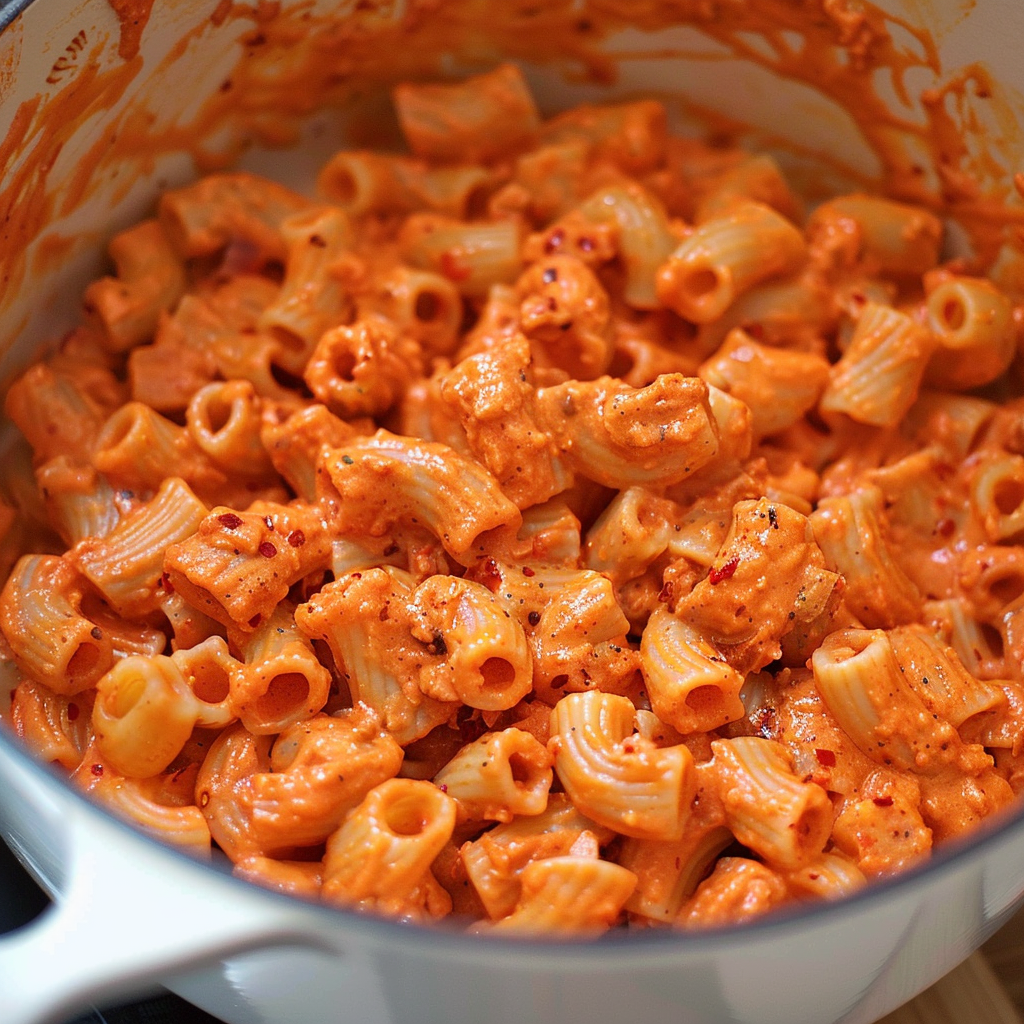 Carbone Spicy Rigatoni Recipe: The Best Creamy Pasta You’ll Ever Make 4 Carbone Spicy Rigatoni sauce cooking in pan
