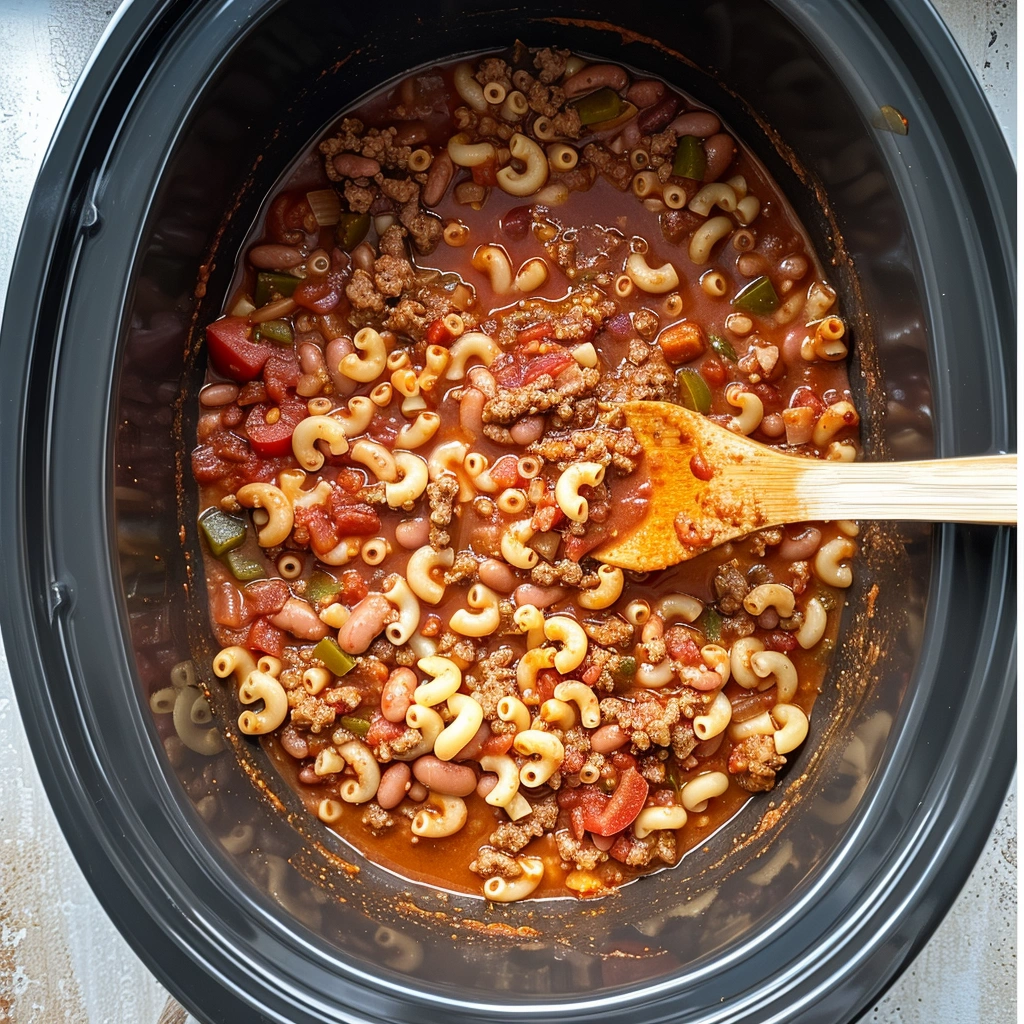 Chili Mac In The Crock Pot The Ultimate Comfort Food Recipe 5 Cooked chili mac in crock pot with melted cheese