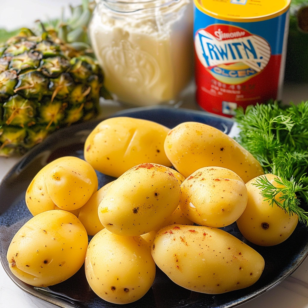 Spicy Potato Salad: The Best Recipe for a Flavorful Twist 2 Boiled golden potatoes with dill and seasoning for spicy potato salad